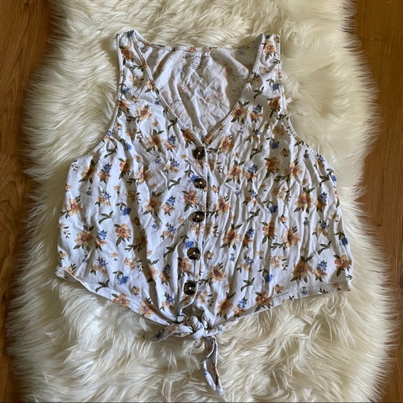 American Eagle Outfitters Tops - ❌SOLD❌ AMERICAN EAGLE FLORAL FRONT TIE TANK TOP